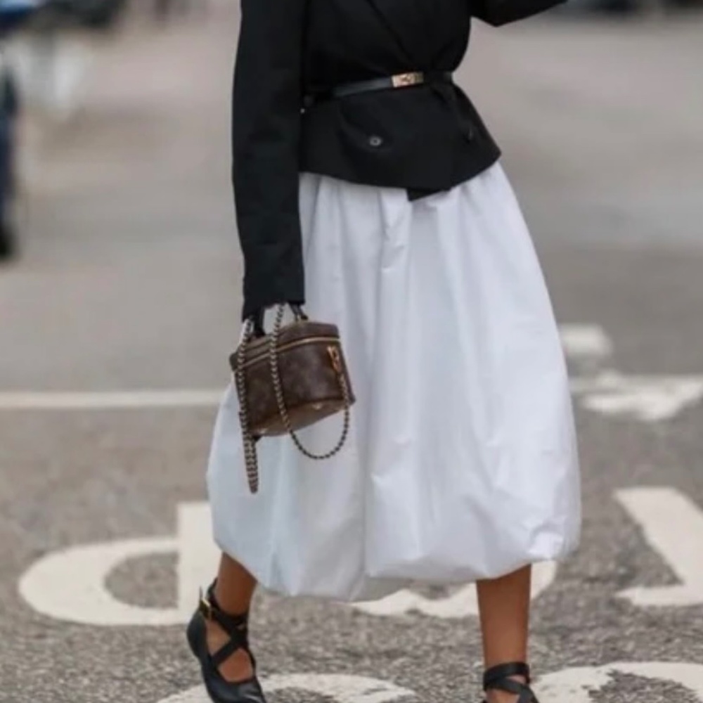 Zara Balloon Midi Skirt /White (& lined) / Large